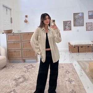 Vintage Beige Button Down with Pink Accents